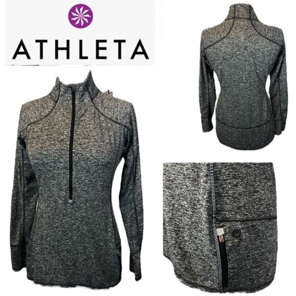 ATHLETA 1/4 zip long sleeve top with zippered pocket in gray size medium - Picture 1 of 12